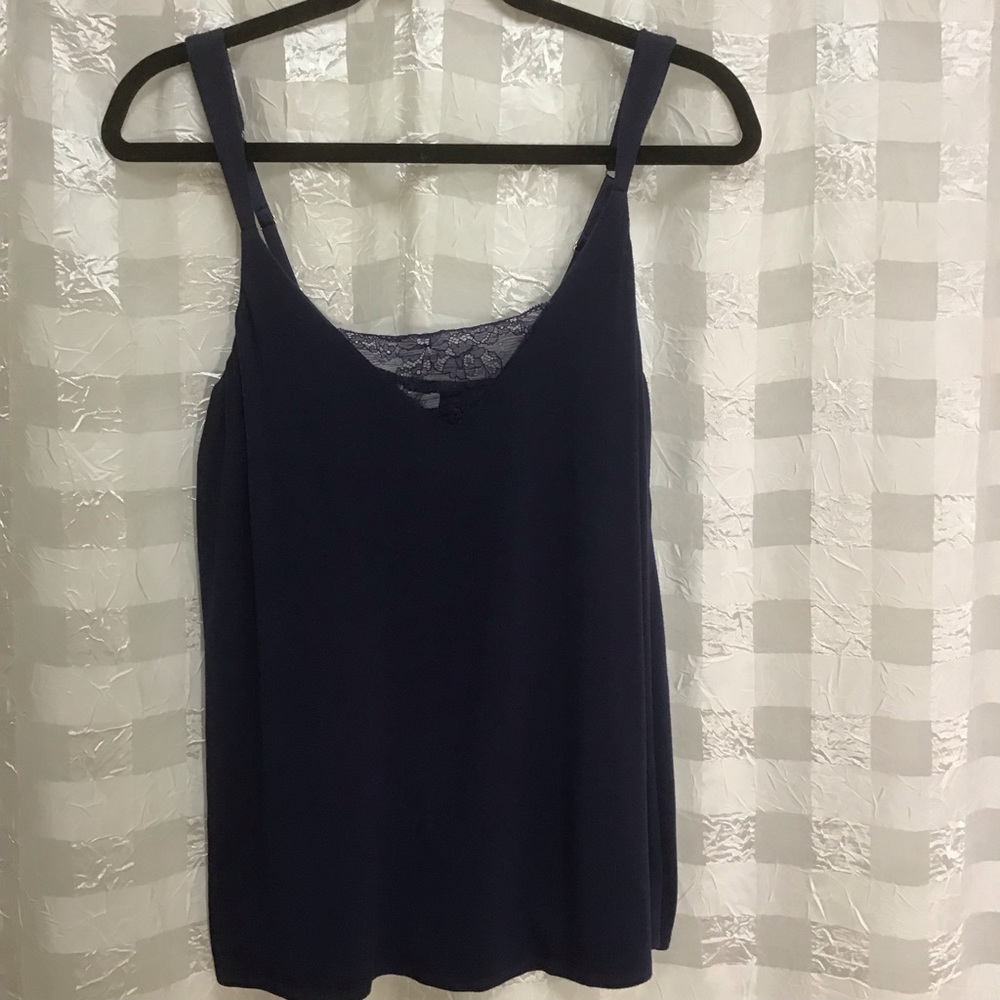 Soma Navy Blue Tank with Lace Inset & Wide Adjustable Straps, Size M